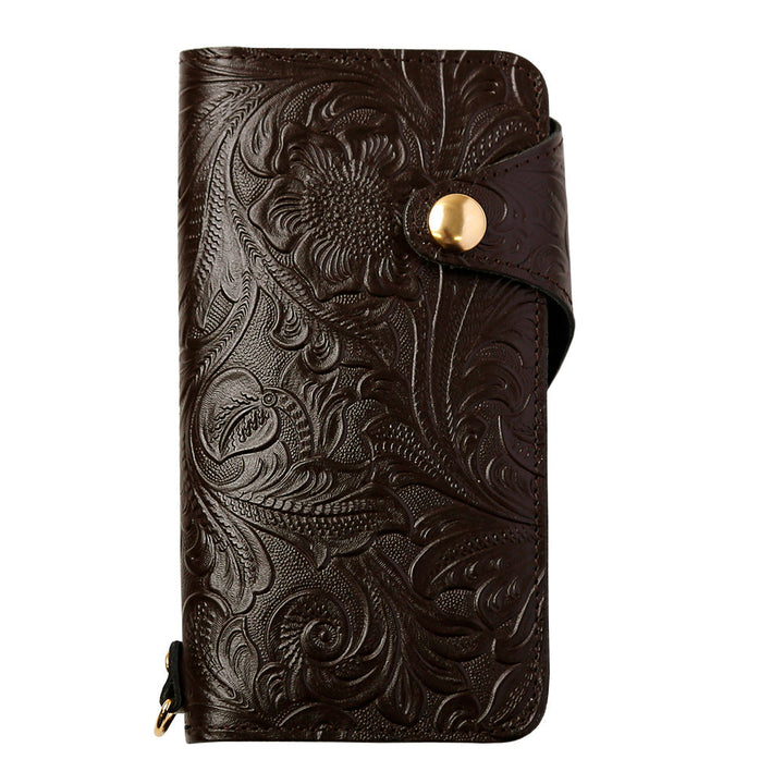 Embossed leather genuine leather floral pattern notebook-style case (with belt) Galaxy series