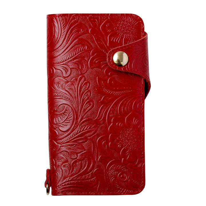 Embossed leather genuine leather floral pattern notebook-style case (with belt) Galaxy series