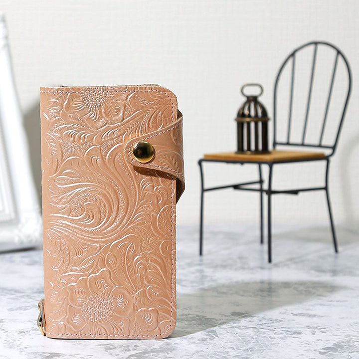 Embossed Leather Genuine Leather Floral Pattern Notebook Case (with Belt) AQUOS Series