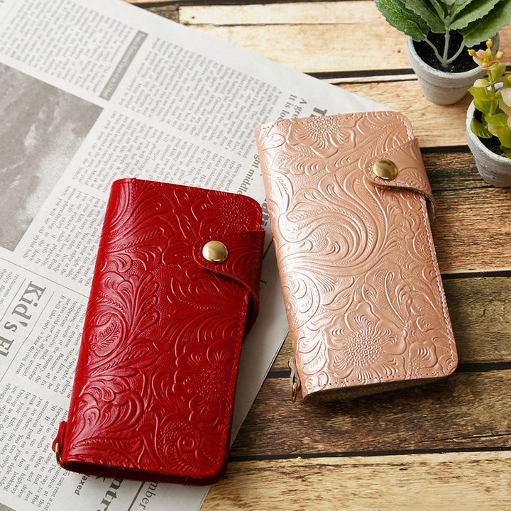 Embossed Leather Genuine Leather Floral Pattern Notebook Case (with Belt) AQUOS Series