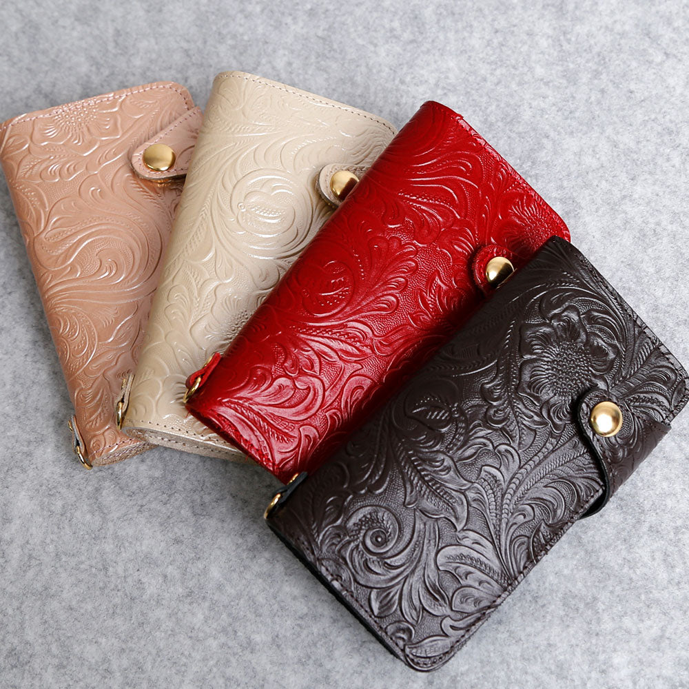Embossed Leather Genuine Leather Floral Pattern Notebook Case (with Belt) AQUOS Series
