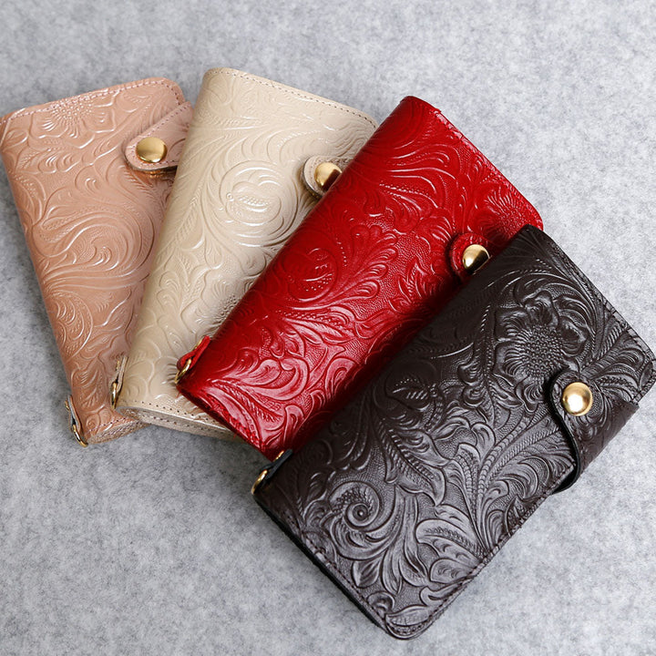 Embossed leather genuine leather floral pattern notebook-style case (with belt) Galaxy series