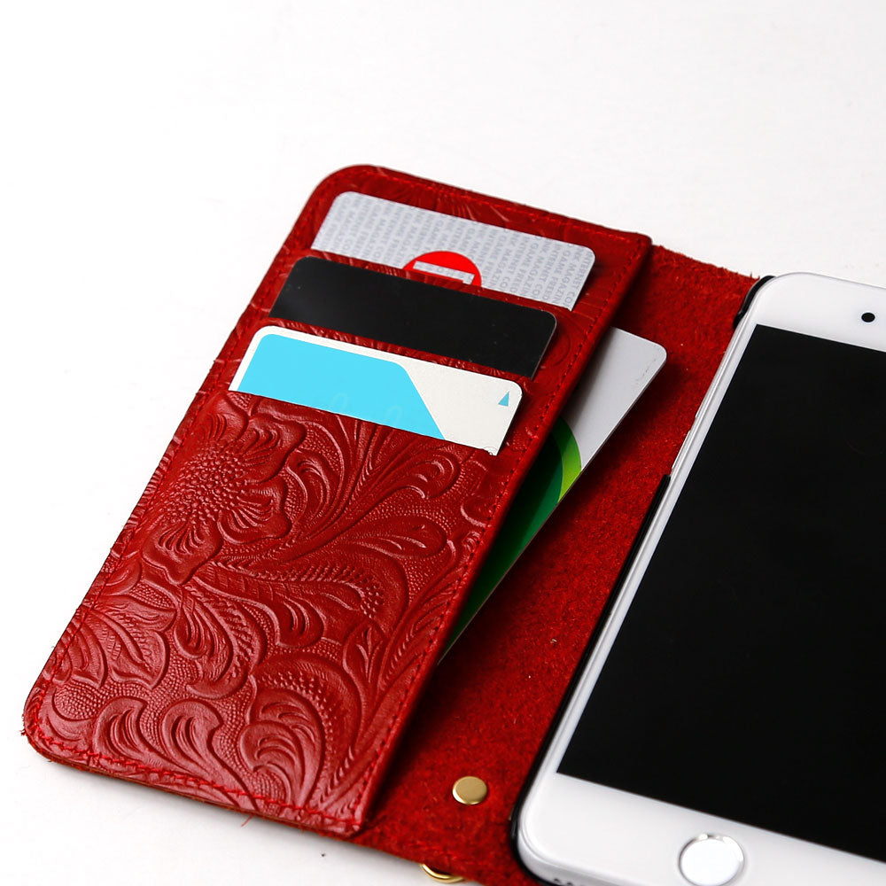 Embossed Leather Genuine Leather Floral Pattern Notebook Case (with Belt) AQUOS Series