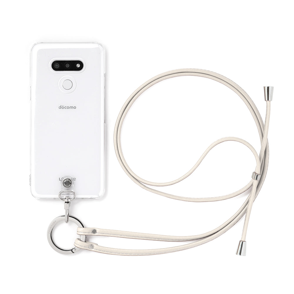 Étui transparent en cuir véritable avec bandoulière à anneau (ajustement des ferrures possible) et étui arrière