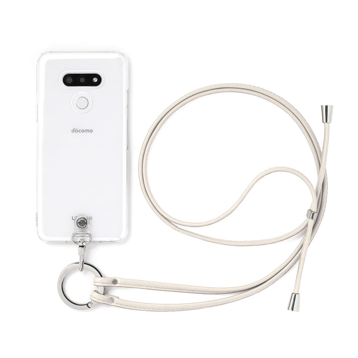 Étui transparent en cuir véritable avec bandoulière à anneau (ajustement des ferrures possible) et étui arrière