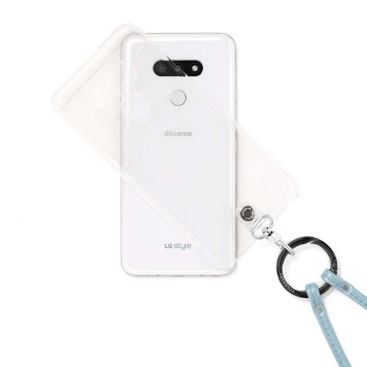 Étui transparent en cuir véritable avec bandoulière à anneau (ajustement des ferrures possible) et étui arrière