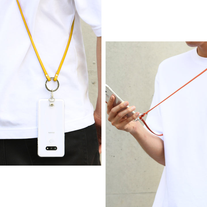 Étui transparent en cuir véritable avec bandoulière à anneau (ajustement des ferrures possible) et étui arrière