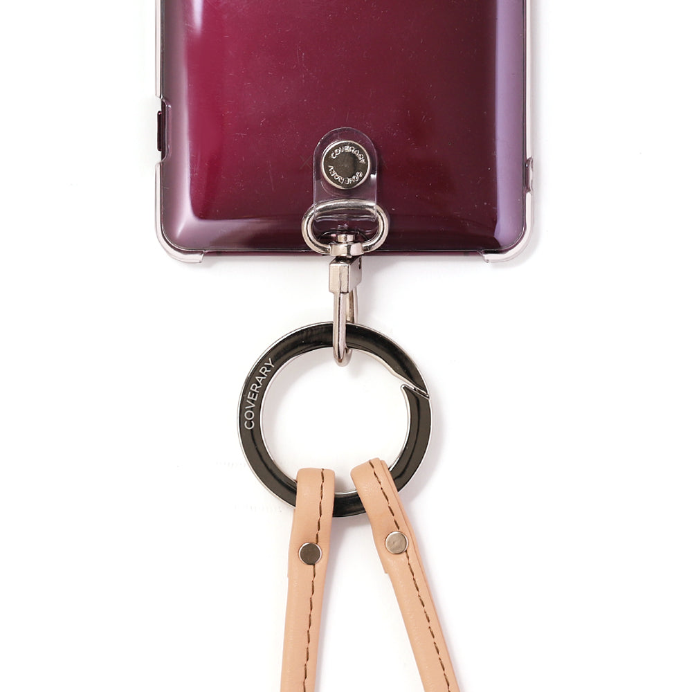 Étui transparent en cuir véritable avec bandoulière à anneau (ajustement des ferrures possible) et étui arrière