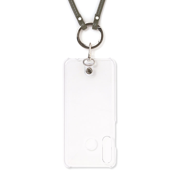 Étui transparent en cuir véritable avec bandoulière à anneau (ajustement des ferrures possible) et étui arrière