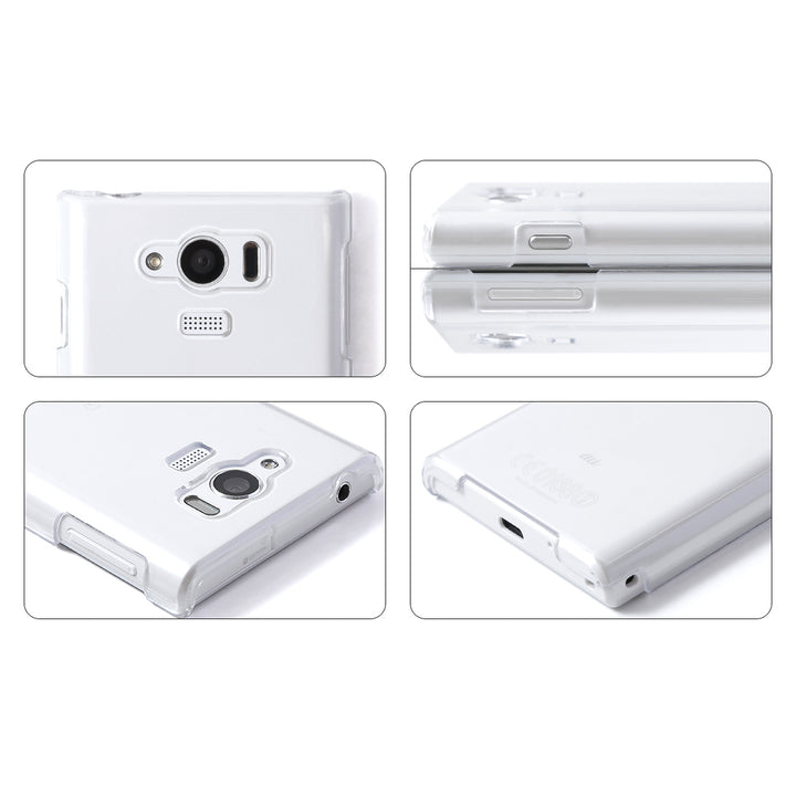 Étui transparent en cuir véritable avec bandoulière à anneau (ajustement des ferrures possible) et étui arrière