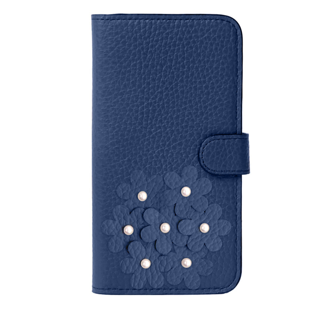 本革 32色 イタリアンシュリンクレザー あじさいモチーフ フラワーデコ手帳型ケース（ベルトあり） Galaxyシリーズ