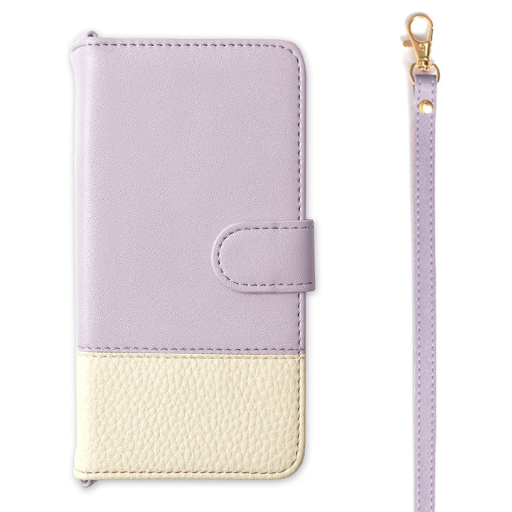 Vegan leather bicolor strap-attached notebook-style case for Xperia series (with belt)
