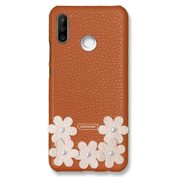 本革 32色 イタリアンシュリンクレザー フラワーデコ 背面ケース フラワーA