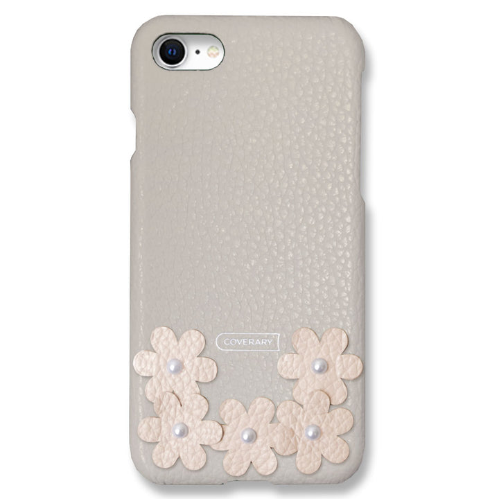 本革 32色 イタリアンシュリンクレザー フラワーデコ 背面ケース フラワーA