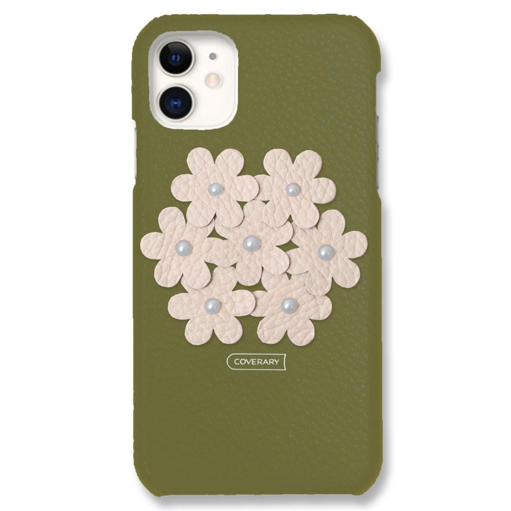 本革 32色 イタリアンシュリンクレザー フラワーデコ背面ケース フラワーB iPhoneシリーズ