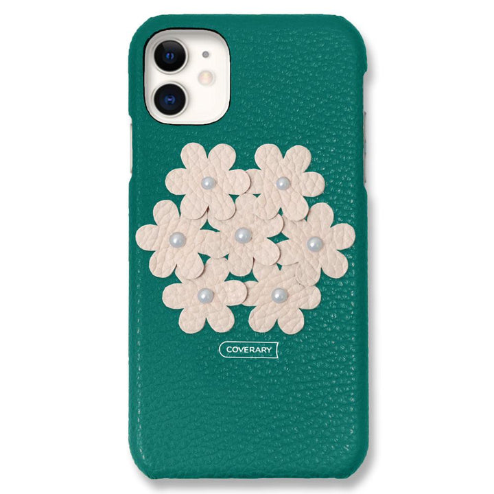 本革 32色 イタリアンシュリンクレザー フラワーデコ背面ケース フラワーB iPhoneシリーズ