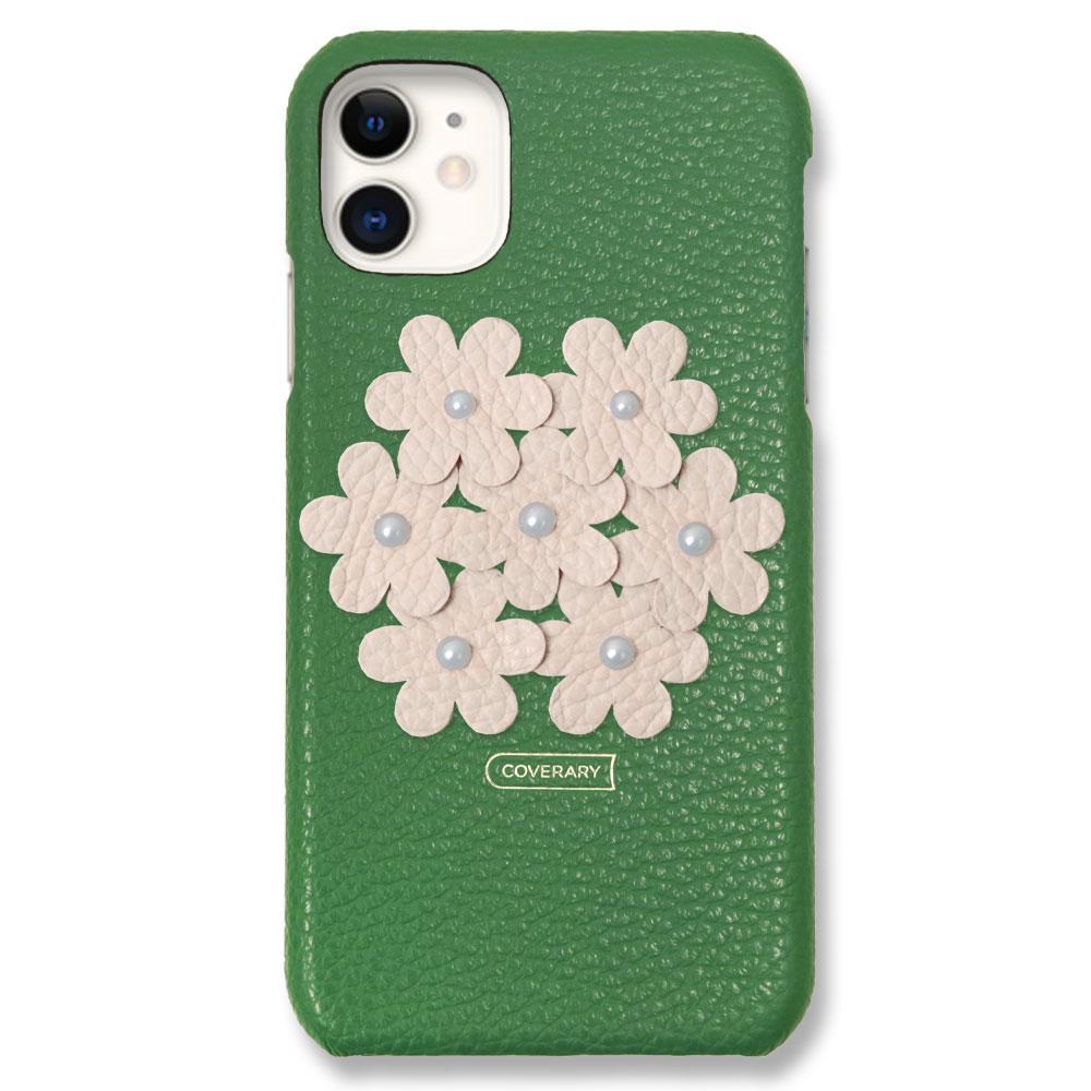 本革 32色 イタリアンシュリンクレザー フラワーデコ背面ケース フラワーB iPhoneシリーズ