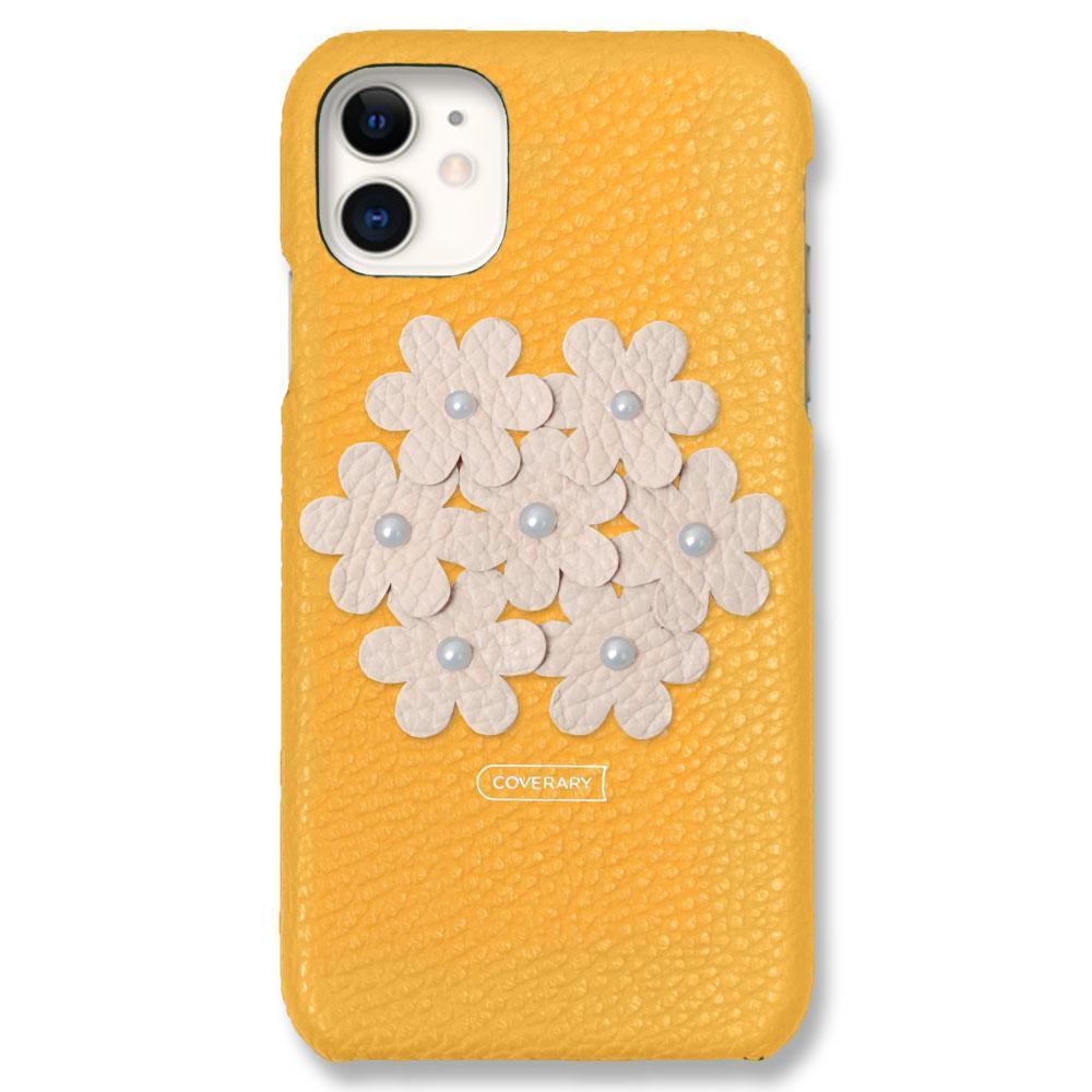 本革 32色 イタリアンシュリンクレザー フラワーデコ背面ケース フラワーB iPhoneシリーズ