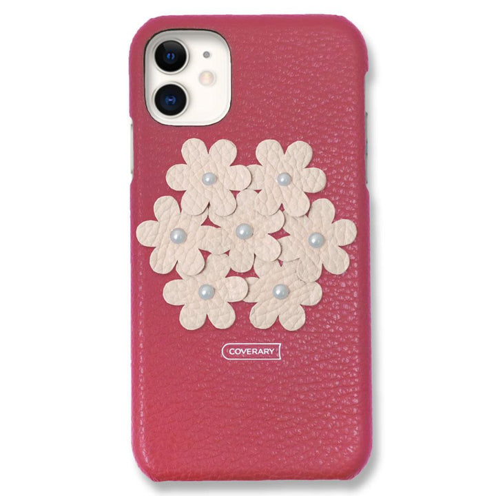 本革 32色 イタリアンシュリンクレザー フラワーデコ背面ケース フラワーB iPhoneシリーズ