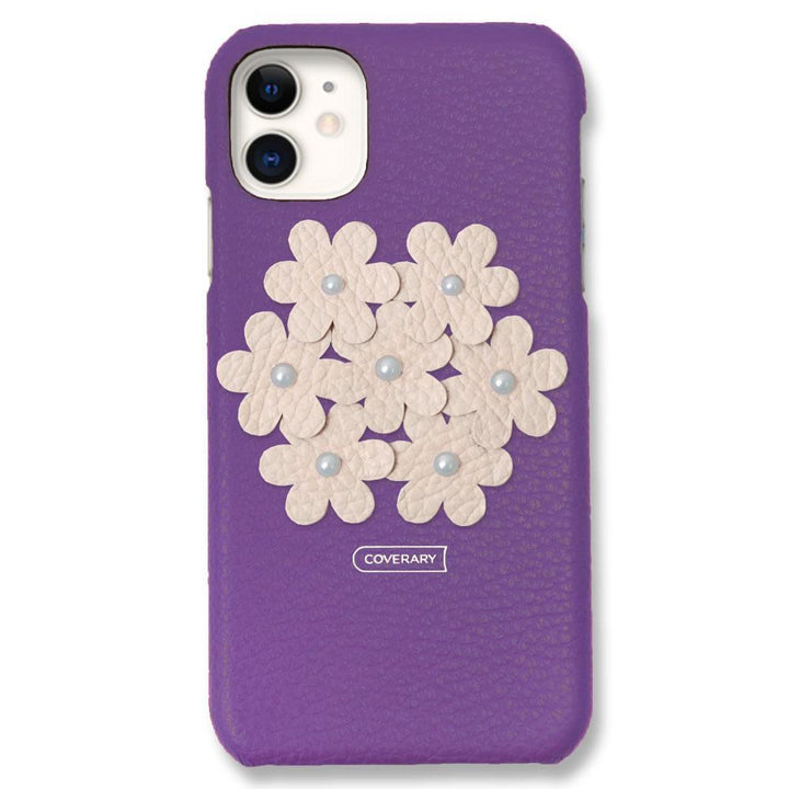 本革 32色 イタリアンシュリンクレザー フラワーデコ背面ケース フラワーB iPhoneシリーズ