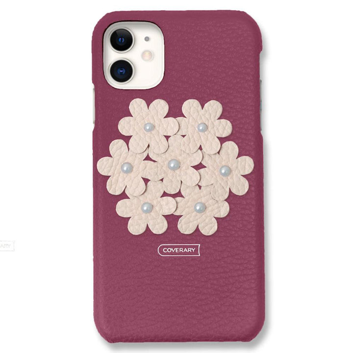 本革 32色 イタリアンシュリンクレザー フラワーデコ背面ケース フラワーB iPhoneシリーズ