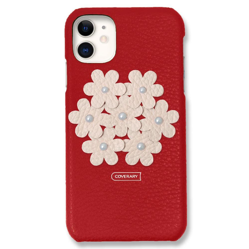 本革 32色 イタリアンシュリンクレザー フラワーデコ背面ケース フラワーB iPhoneシリーズ