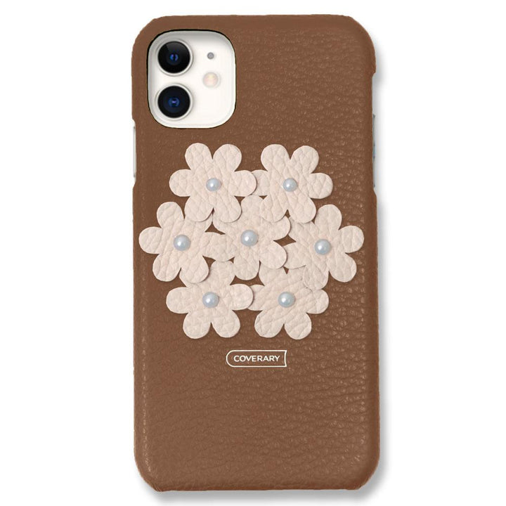 本革 32色 イタリアンシュリンクレザー フラワーデコ背面ケース フラワーB iPhoneシリーズ