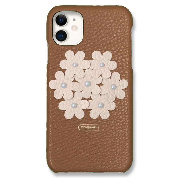 本革 32色 イタリアンシュリンクレザー フラワーデコ背面ケース フラワーB iPhoneシリーズ