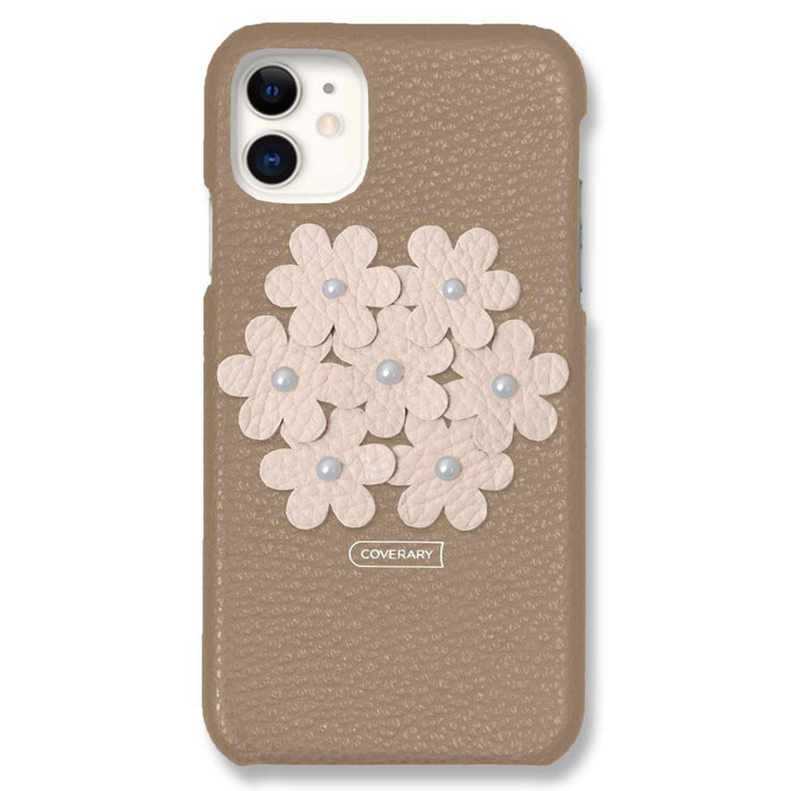 本革 32色 イタリアンシュリンクレザー フラワーデコ背面ケース フラワーB iPhoneシリーズ