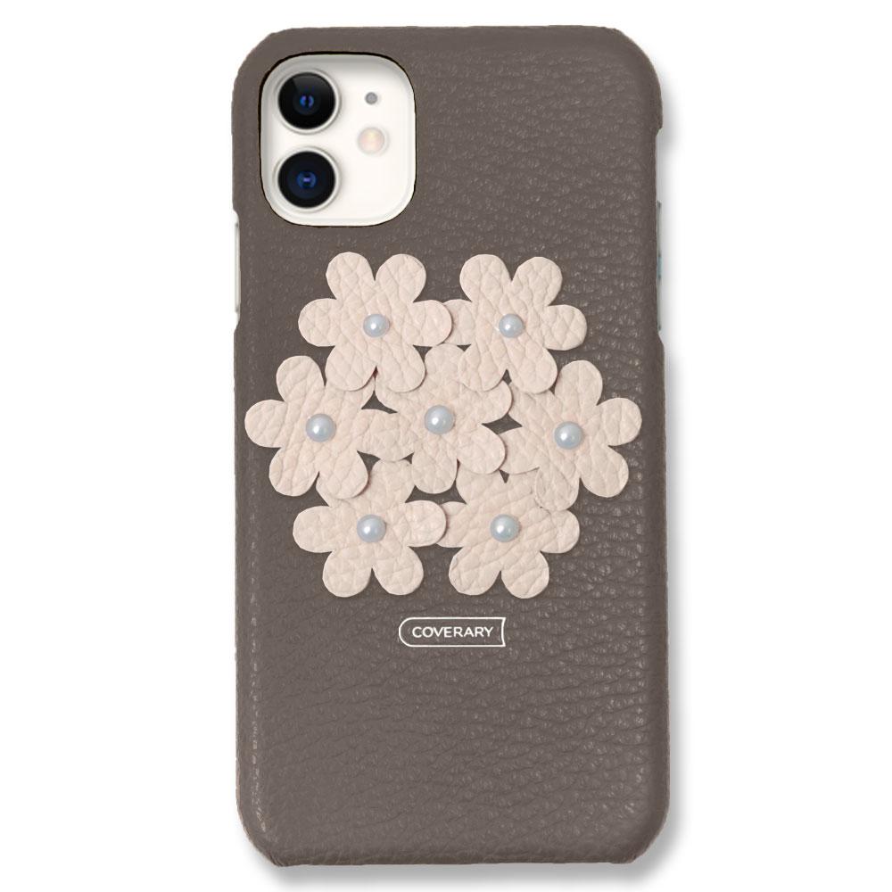 本革 32色 イタリアンシュリンクレザー フラワーデコ背面ケース フラワーB iPhoneシリーズ