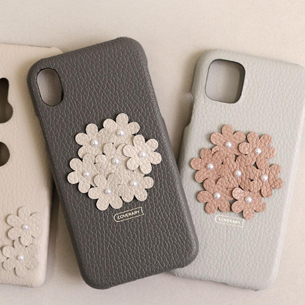 本革 32色 イタリアンシュリンクレザー フラワーデコ背面ケース フラワーB iPhoneシリーズ