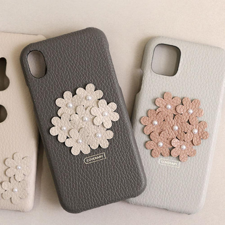 本革 32色 イタリアンシュリンクレザー フラワーデコ背面ケース フラワーB Google Pixelシリーズ