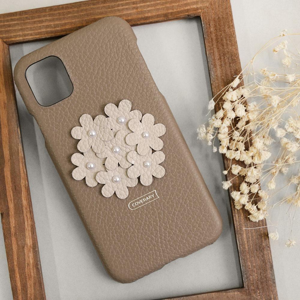 本革 32色 イタリアンシュリンクレザー フラワーデコ背面ケース フラワーB iPhoneシリーズ