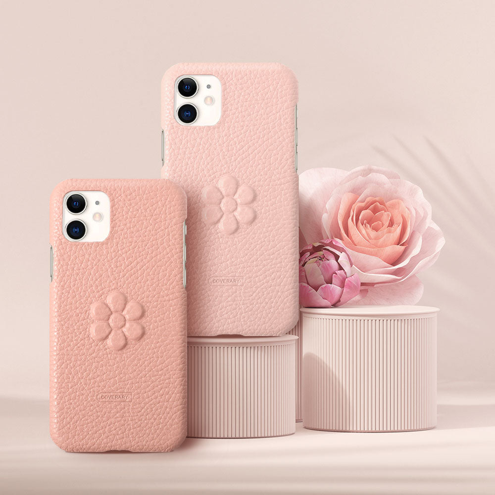 Genuine leather 32 colors Italian shrink leather flower embossing back case