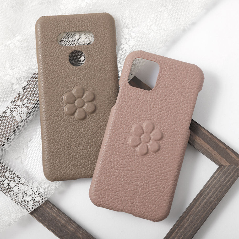 Genuine leather 32 colors Italian shrink leather flower embossing back case