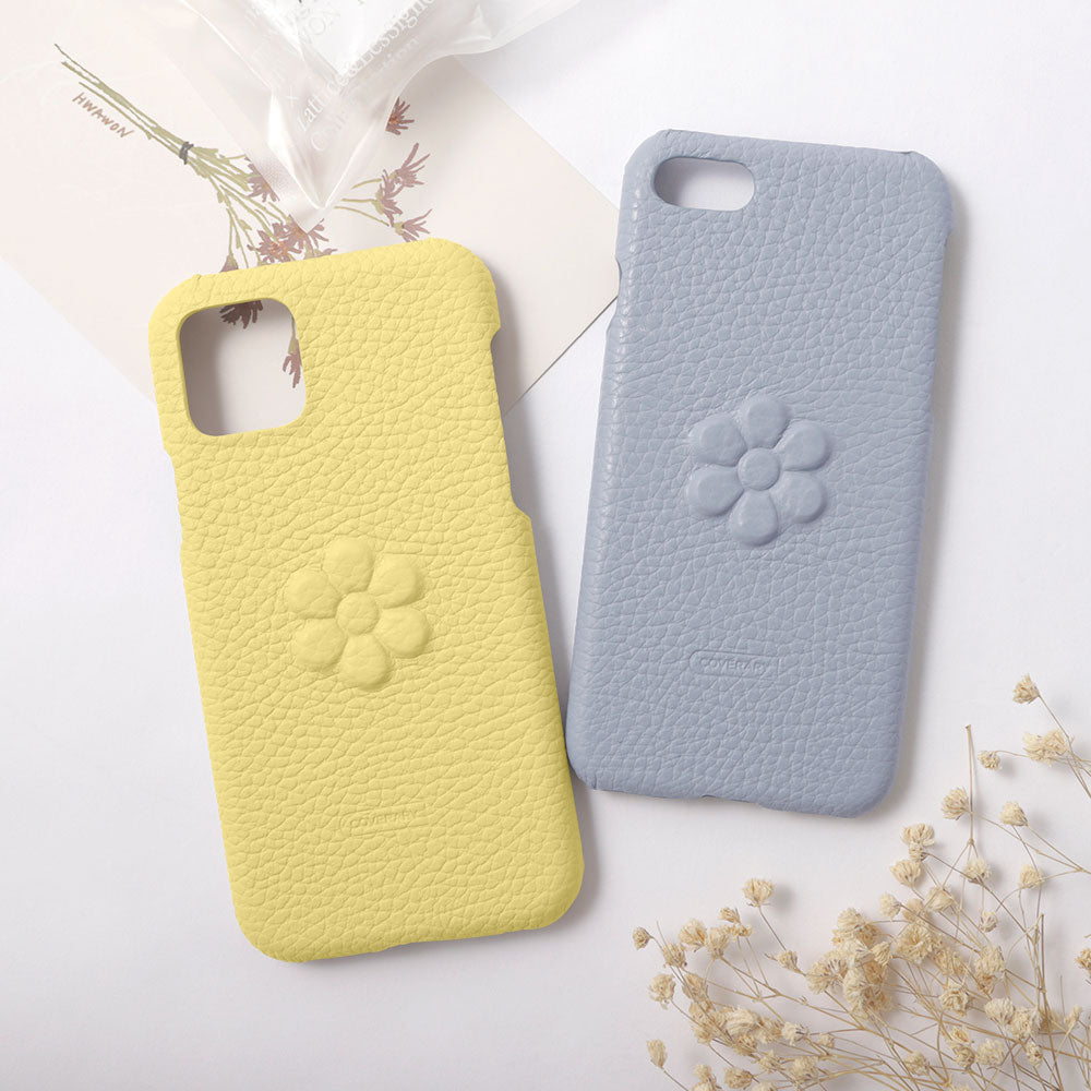 Genuine leather 32 colors Italian shrink leather flower embossing back case