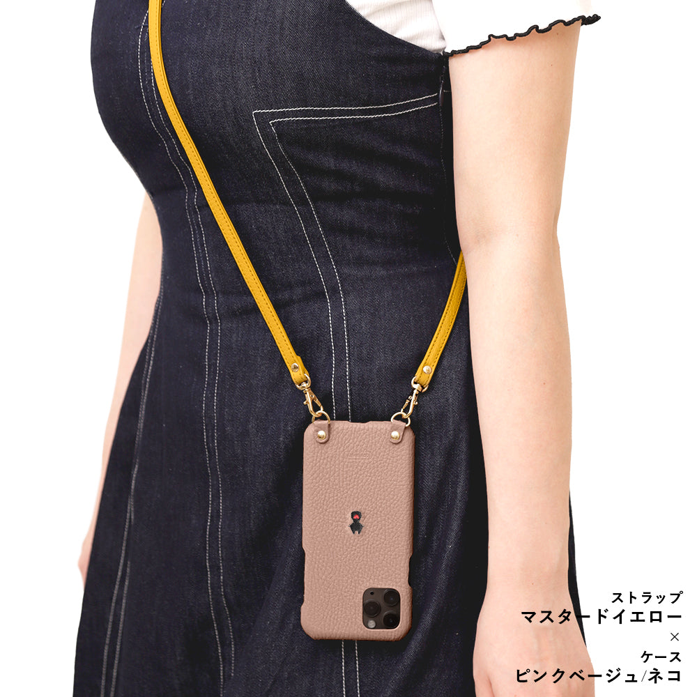 本革 イタリアンシュリンクレザー 刺繍 アニマル ショルダーストラップ付 背面ケース