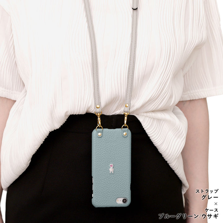 本革 イタリアンシュリンクレザー 刺繍 アニマル ショルダーストラップ付 背面ケース