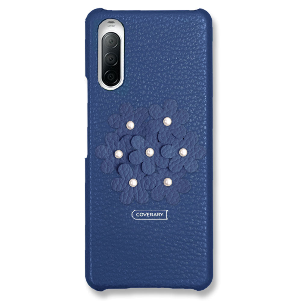 本革 32色 イタリアンシュリンクレザー あじさい フラワーデコ 背面ケース Xperiaシリーズ