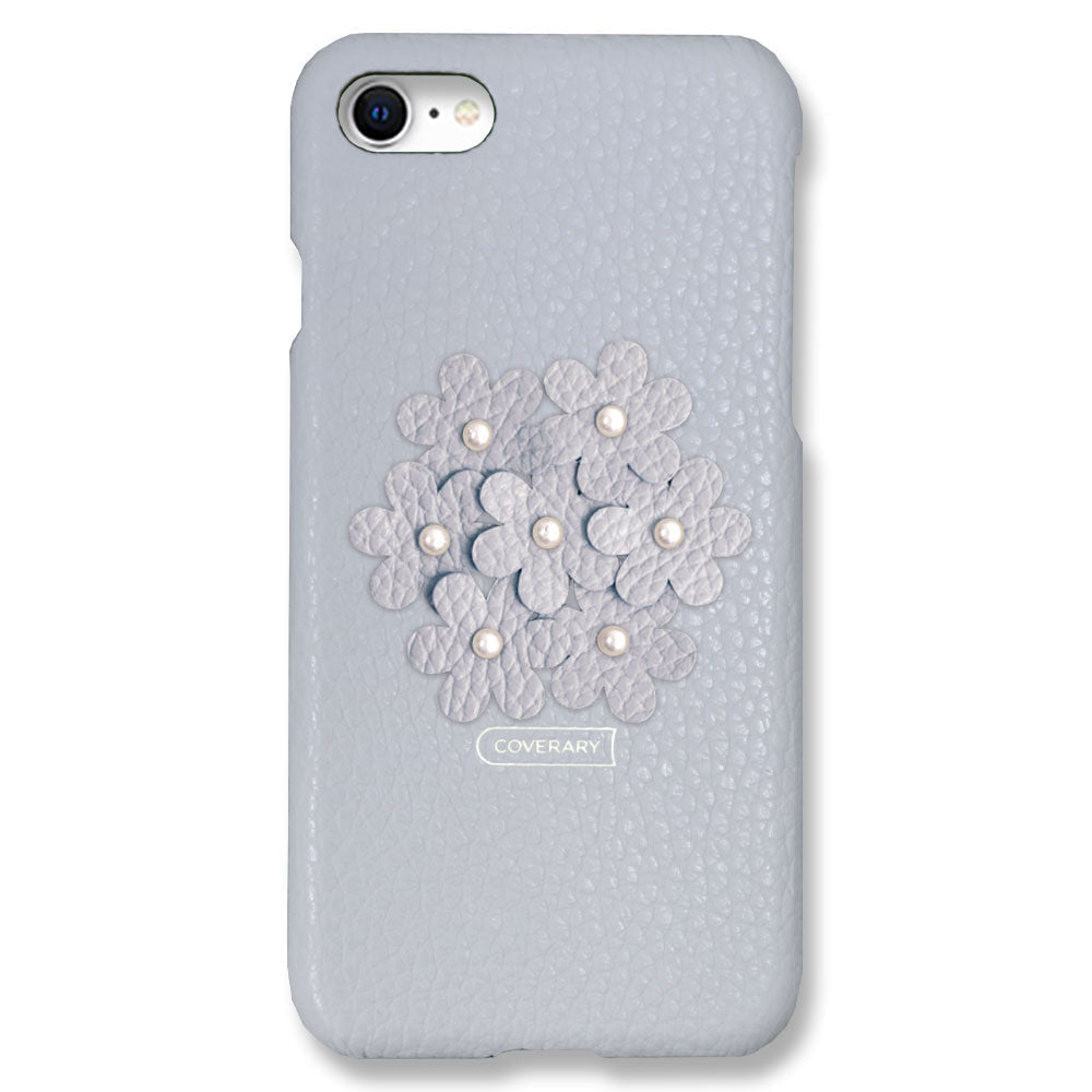 本革 32色 イタリアンシュリンクレザー あじさい フラワーデコ 背面ケース iPhoneシリーズ