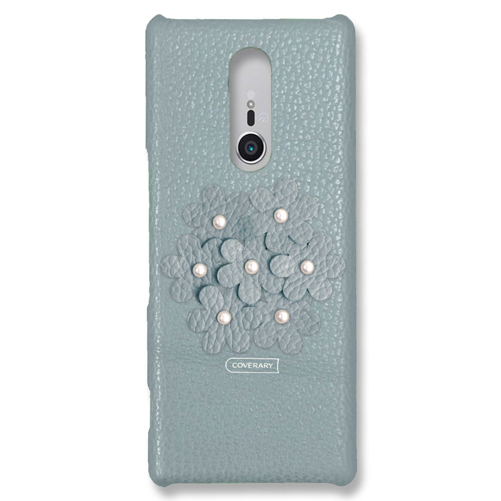 本革 32色 イタリアンシュリンクレザー あじさい フラワーデコ 背面ケース Xperiaシリーズ