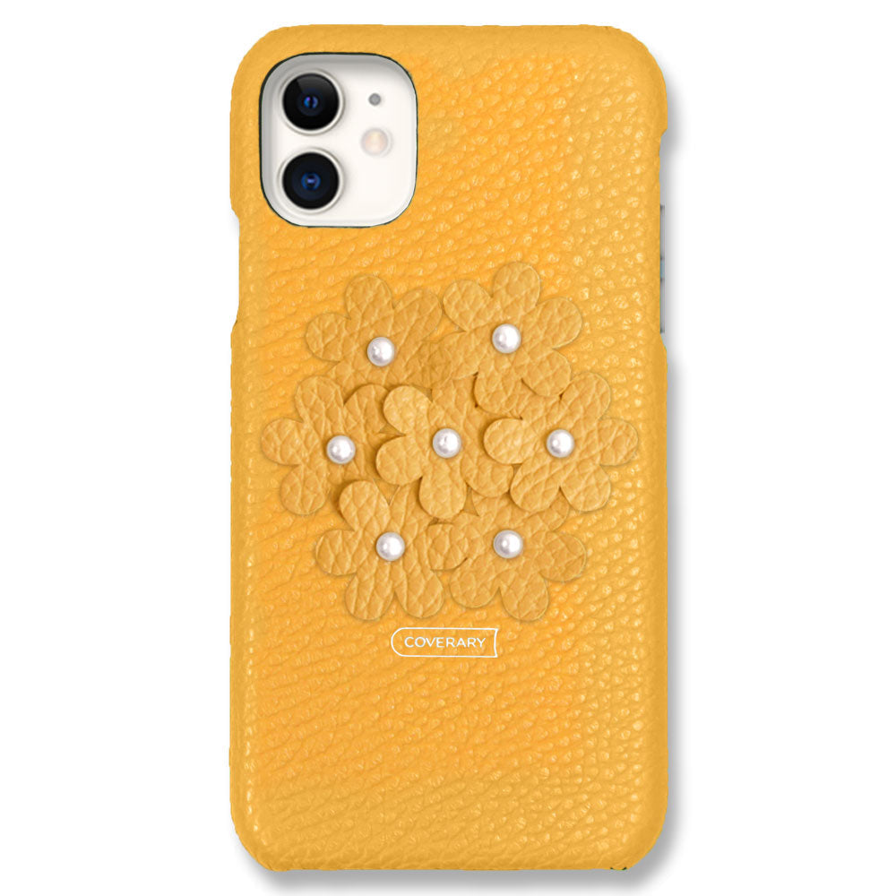 本革 32色 イタリアンシュリンクレザー あじさい フラワーデコ 背面ケース iPhoneシリーズ