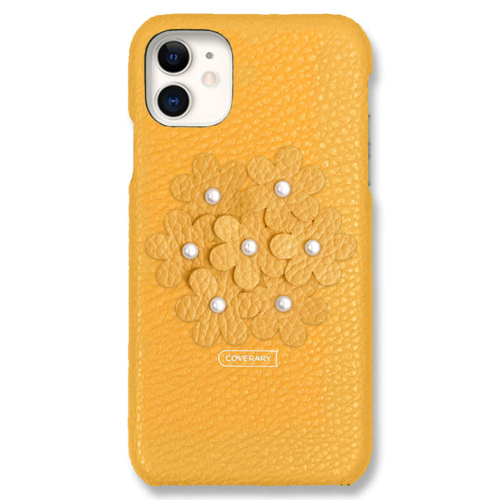 本革 32色 イタリアンシュリンクレザー あじさい フラワーデコ 背面ケース iPhoneシリーズ