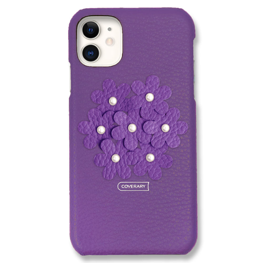 本革 32色 イタリアンシュリンクレザー あじさい フラワーデコ 背面ケース AQUOSシリーズ