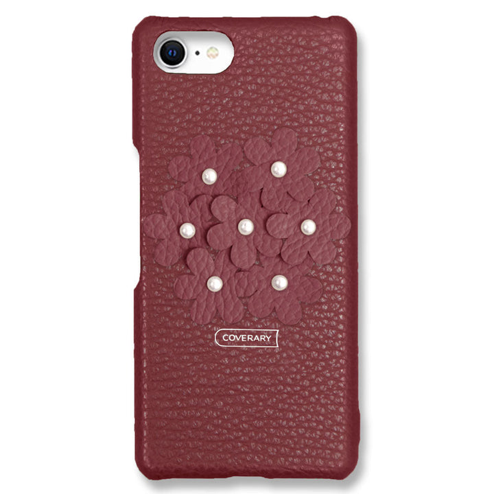 本革 32色 イタリアンシュリンクレザー あじさい フラワーデコ 背面ケース iPhoneシリーズ