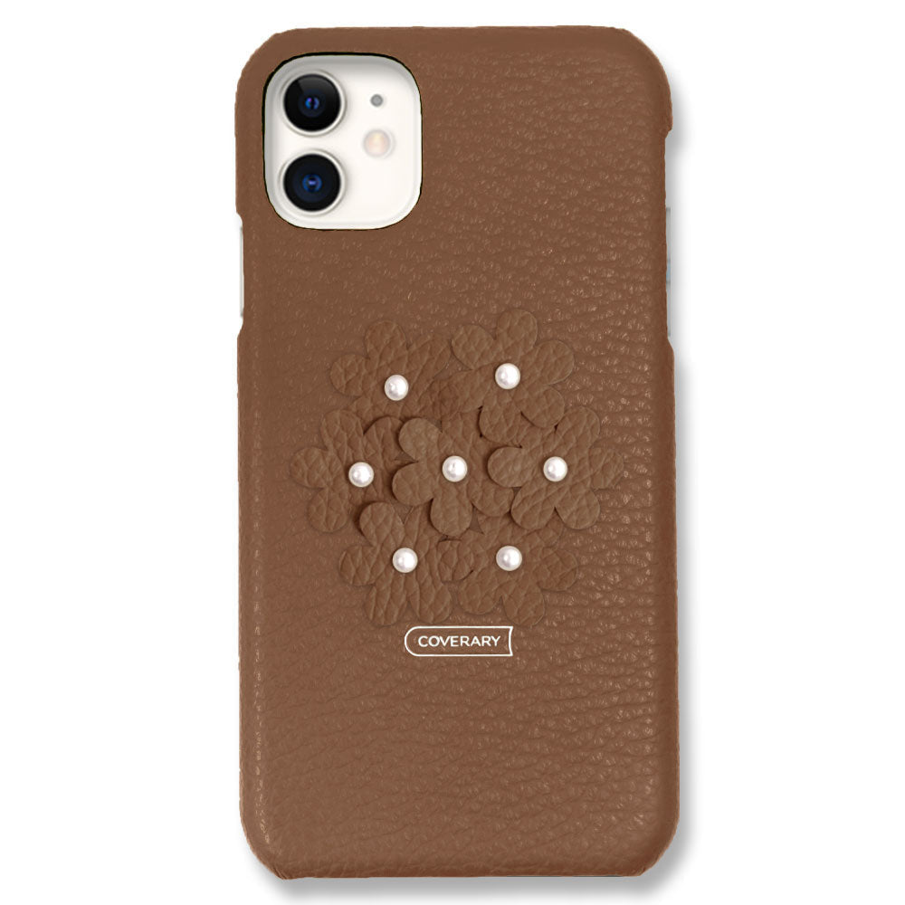 本革 32色 イタリアンシュリンクレザー あじさい フラワーデコ 背面ケース iPhoneシリーズ