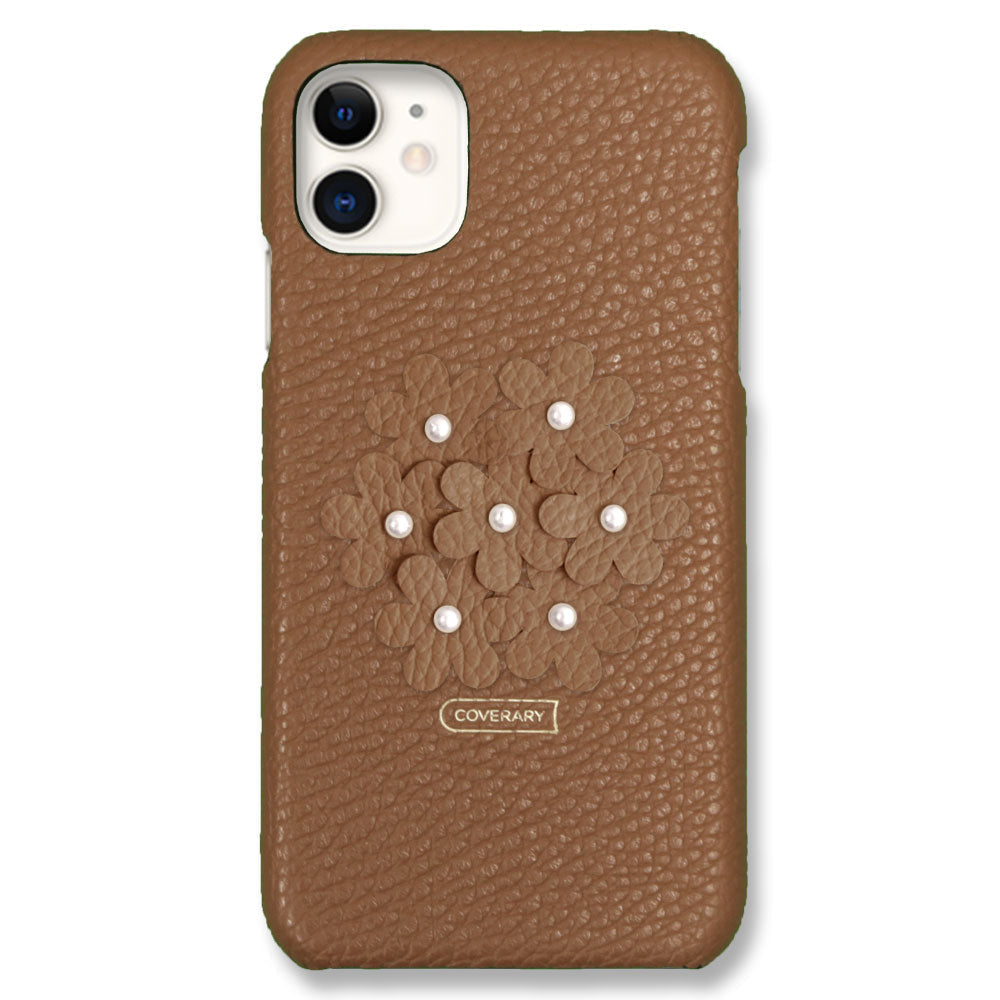 本革 32色 イタリアンシュリンクレザー あじさい フラワーデコ 背面ケース iPhoneシリーズ