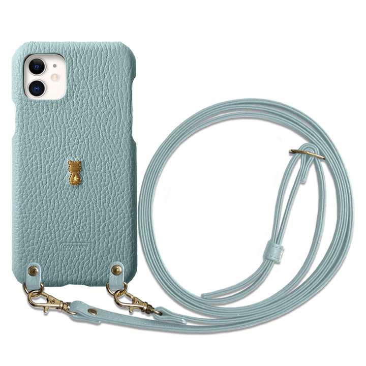 本革 イタリアンシュリンクレザー 刺繍 アニマル ショルダーストラップ付 背面ケース