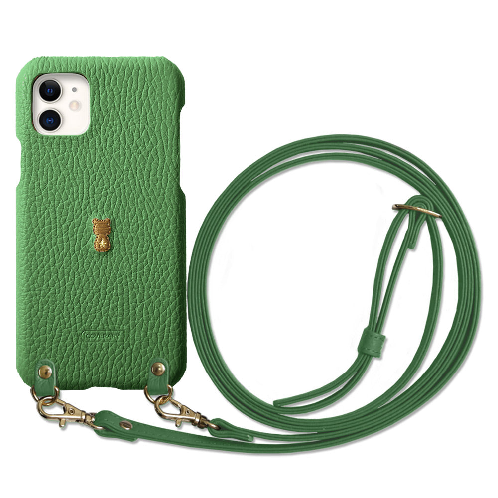 本革 イタリアンシュリンクレザー 刺繍 アニマル ショルダーストラップ付 背面ケース