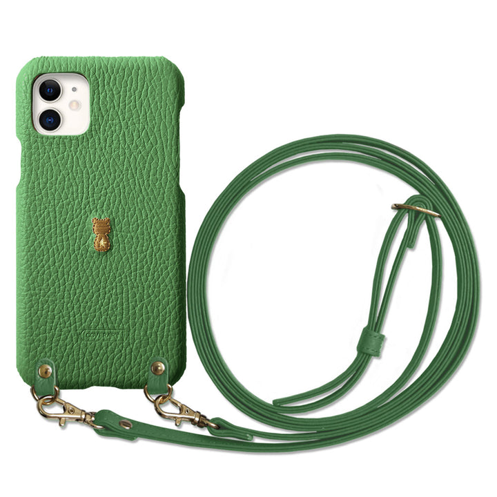 本革 イタリアンシュリンクレザー 刺繍 アニマル ショルダーストラップ付 背面ケース